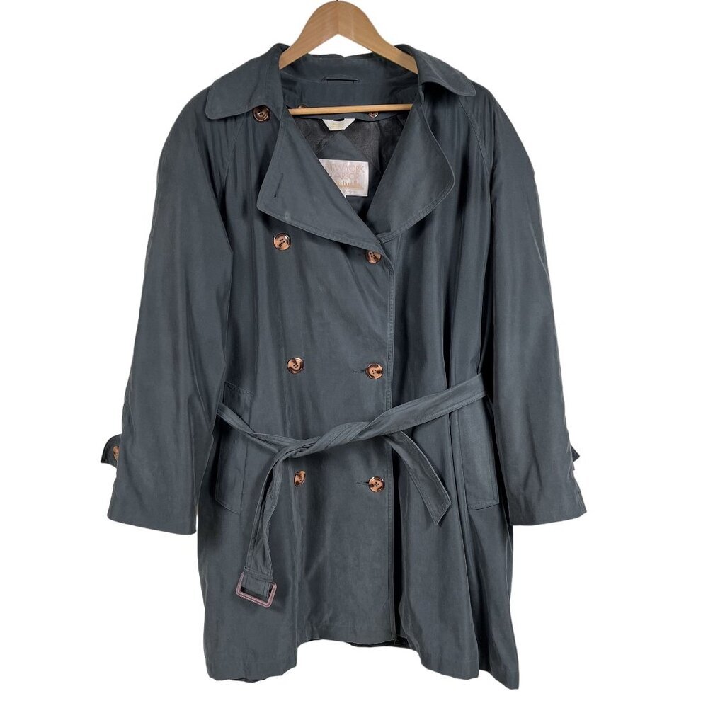 VTG New York Harbor Double Breasted Insulated Green Trench Coat Size 8